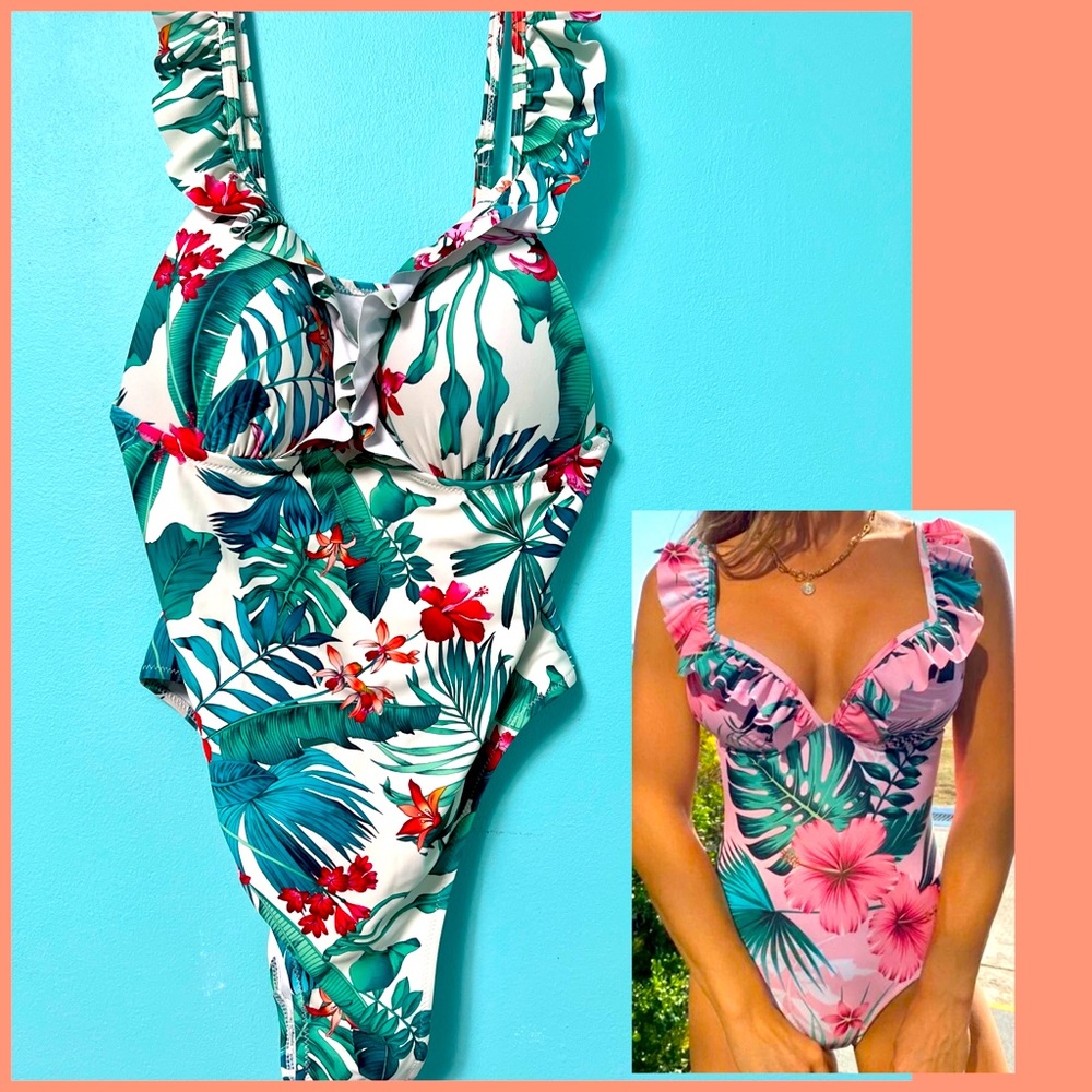 NWOT SHEIN tropical ruffle one piece